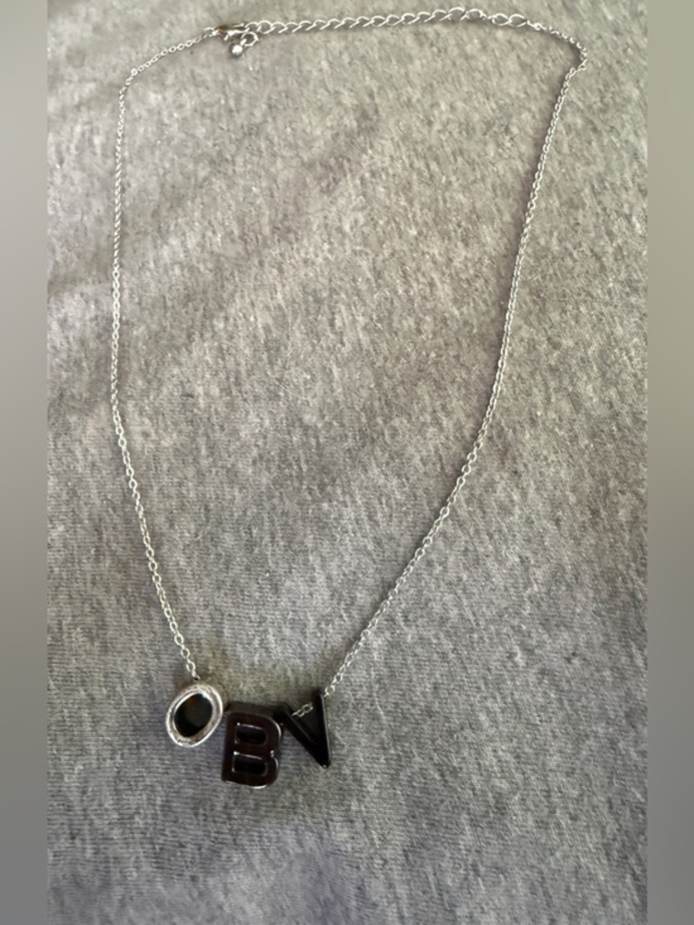 Silver Letter Pendant Necklace with O, B, V Charms - Picture 1 of 6
